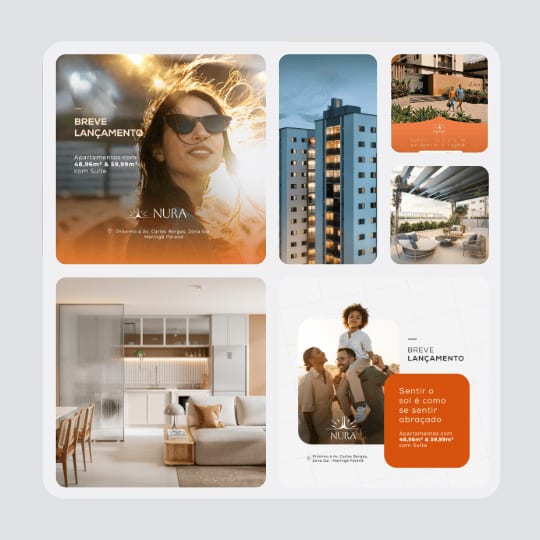 Peças da campanha de lançamento do Nura, com renders da torre e dos interiores